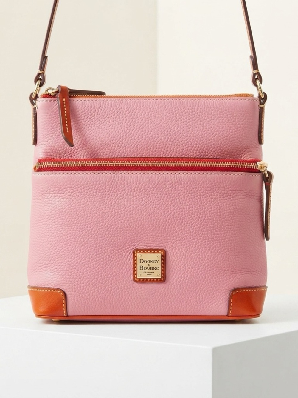 Dooney & Bourke Purple Leather Shoulder Bag with Logo Plate